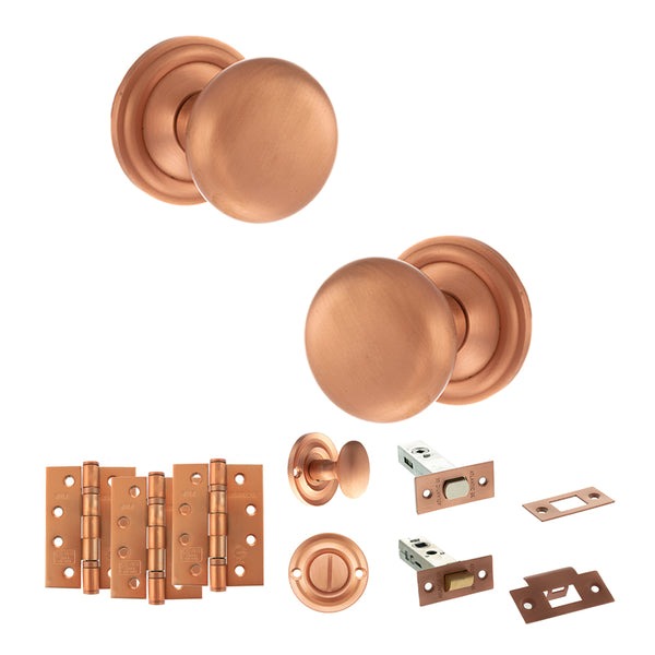 Old English Harrogate Door Knob Pack (Bathroom Set - 3" Deadbolt, 4" Fire Rated Hinges x3) by Atlantic Hardware