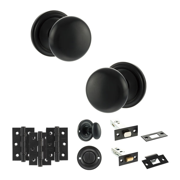 Old English Harrogate Door Knob Pack (Bathroom Set - 3" Deadbolt, 3" Fire Rated Hinges x3) by Atlantic Hardware