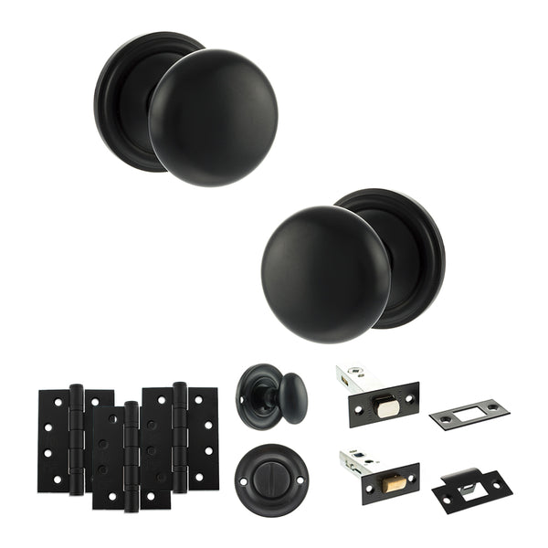 Old English Harrogate Door Knob Pack (Bathroom Set - 3" Deadbolt, 4" Fire Rated Hinges x3) by Atlantic Hardware