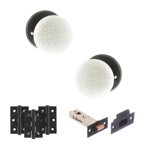 Old English Skipton Door Knob Pack (Latch Set - 3" HD Latch, 3" Fire Rated Hinges x3) by Atlantic Hardware