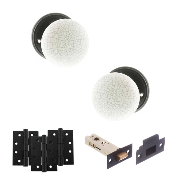 Old English Skipton Door Knob Pack (Latch Set - 4" HD Latch, 4" Fire Rated Hinges x3) by Atlantic Hardware