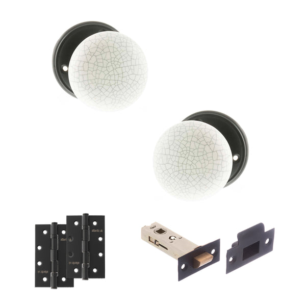Old English Skipton Door Knob Pack (Latch Set - 3" HD Latch, 4" Slim Knuckle Hinges x2) by Atlantic Hardware