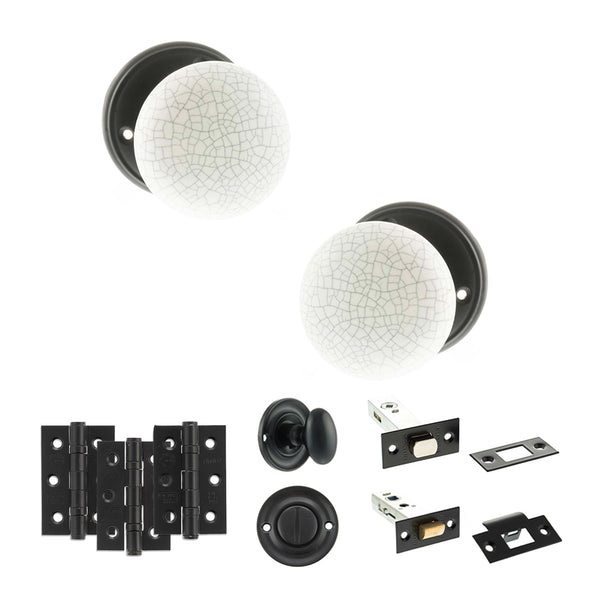Old English Skipton Door Knob Pack (Bathroom Set - 3" Deadbolt, 3" Fire Rated Hinges x3) by Atlantic Hardware