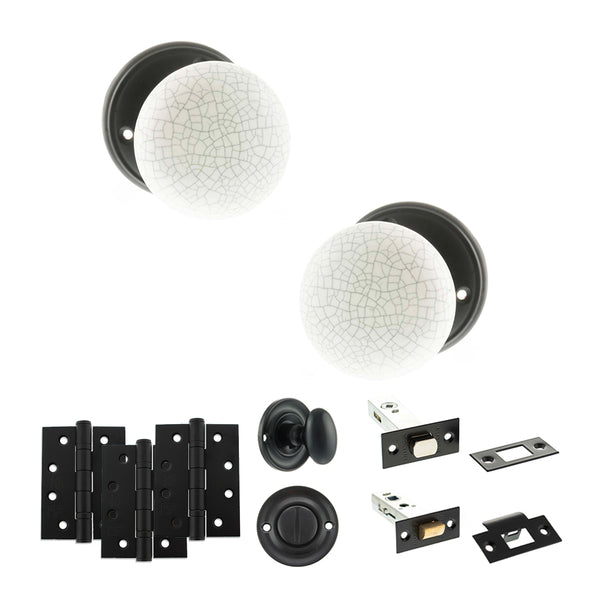 Old English Skipton Door Knob Pack (Bathroom Set - 3" Deadbolt, 4" Fire Rated Hinges x3) by Atlantic Hardware