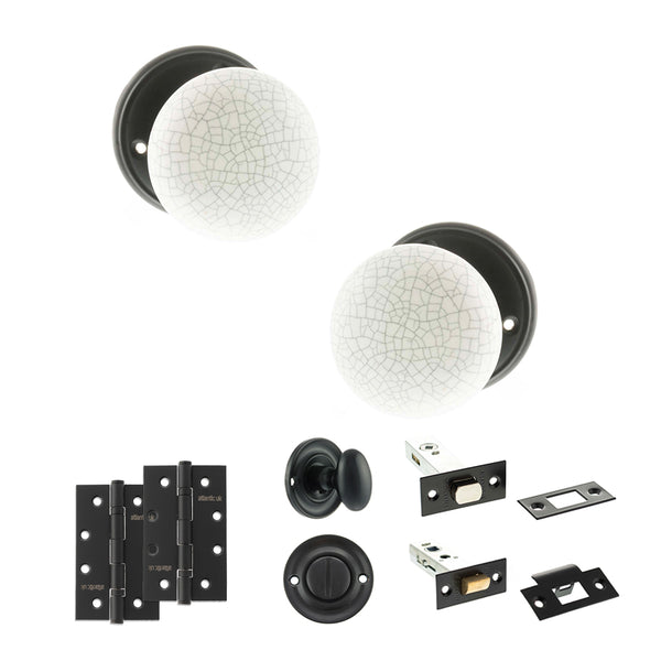 Old English Skipton Door Knob Pack (Bathroom Set - 4" Deadbolt, 4" Slim Knuckle Hinges x2) by Atlantic Hardware