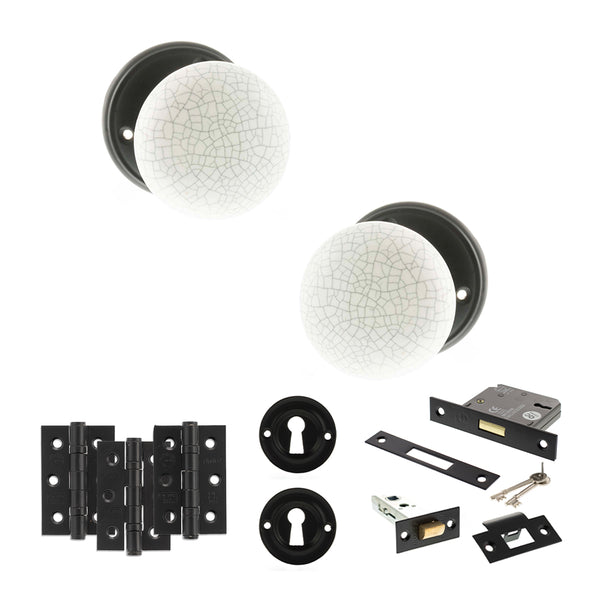 Old English Skipton Door Knob Pack (Lock Set - 3" Latch & Deadlock, 3" Fire Rated Hinges x3) by Atlantic Hardware