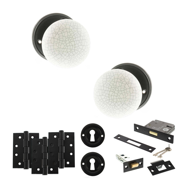 Old English Skipton Door Knob Pack (Lock Set - 3" Latch & Deadlock, 4" Fire Rated Hinges x3) by Atlantic Hardware
