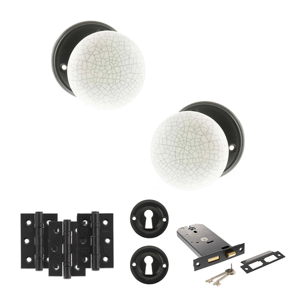 Old English Skipton Door Knob Pack (Lock Set - Horizontal Sashlock, 3" Fire Rated Hinges x3) by Atlantic Hardware