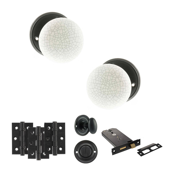 Old English Skipton Door Knob Pack (Lock Set - Horizontal Bathlock, 3" Fire Rated Hinges x3) by Atlantic Hardware