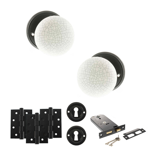 Old English Skipton Door Knob Pack (Lock Set - Horizontal Sashlock, 4" Fire Rated Hinges x3) by Atlantic Hardware