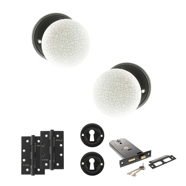 Old English Skipton Door Knob Pack (Lock Set - Horizontal Sashlock, 4" Slim Knuckle Hinges x2) by Atlantic Hardware