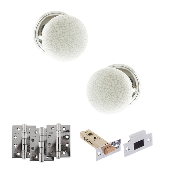 Old English Skipton Door Knob Pack (Latch Set - 3" HD Latch, 4" Fire Rated Hinges x3) by Atlantic Hardware