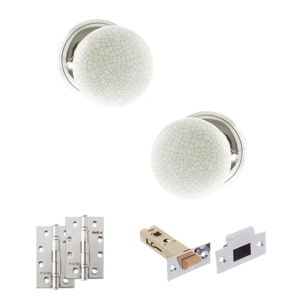 Old English Skipton Door Knob Pack (Latch Set - 4" HD Latch, 4" Slim Knuckle Hinges x2) by Atlantic Hardware