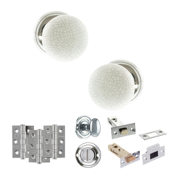 Old English Skipton Door Knob Pack (Bathroom Set - 4" Deadbolt, 3" Fire Rated Hinges x3) by Atlantic Hardware