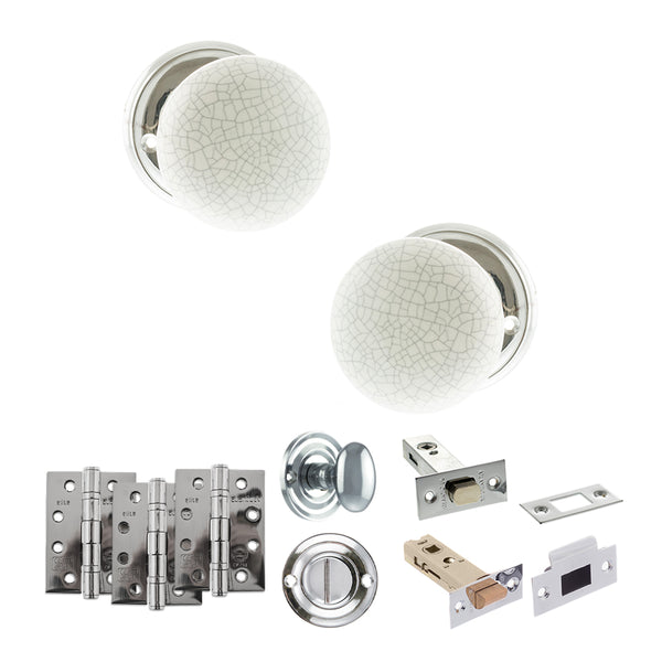 Old English Skipton Door Knob Pack (Bathroom Set - 3" Deadbolt, 4" Fire Rated Hinges x3) by Atlantic Hardware