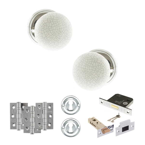 Old English Skipton Door Knob Pack (Lock Set - 3" Latch & Deadlock, 3" Fire Rated Hinges x3) by Atlantic Hardware