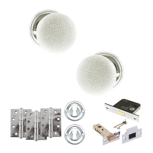 Old English Skipton Door Knob Pack (Lock Set - 3" Latch & Deadlock, 4" Fire Rated Hinges x3) by Atlantic Hardware