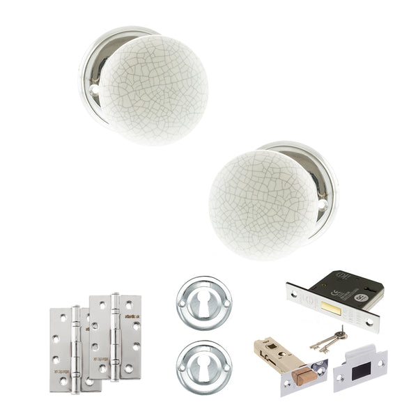 Old English Skipton Door Knob Pack (Lock Set - 3" Latch & Deadlock, 4" Slim Knuckle Hinges x2) by Atlantic Hardware