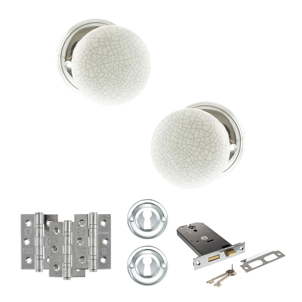 Old English Skipton Door Knob Pack (Lock Set - Horizontal Sashlock, 3" Fire Rated Hinges x3) by Atlantic Hardware
