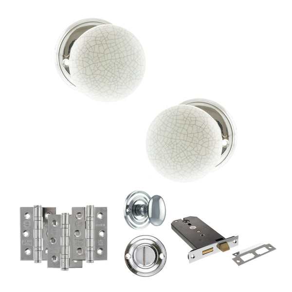 Old English Skipton Door Knob Pack (Lock Set - Horizontal Bathlock, 3" Fire Rated Hinges x3) by Atlantic Hardware