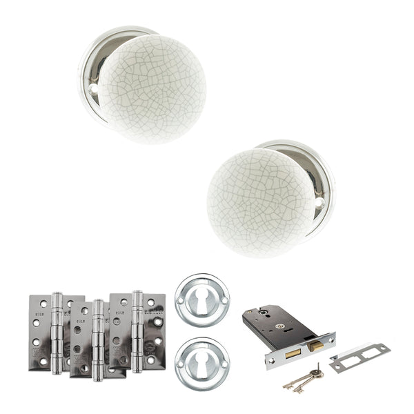 Old English Skipton Door Knob Pack (Lock Set - Horizontal Sashlock, 4" Fire Rated Hinges x3) by Atlantic Hardware