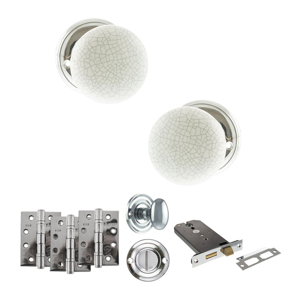 Old English Skipton Door Knob Pack (Lock Set - Horizontal Bathlock, 4" Fire Rated Hinges x3) by Atlantic Hardware