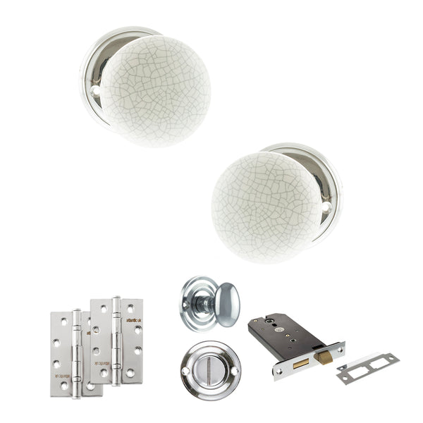 Old English Skipton Door Knob Pack (Lock Set - Horizontal Bathlock, 4" Slim Knuckle Hinges x2) by Atlantic Hardware