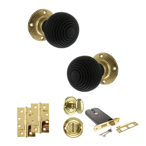 Old English Whitby Door Knob Pack (Lock Set - Horizontal Bathlock, 4