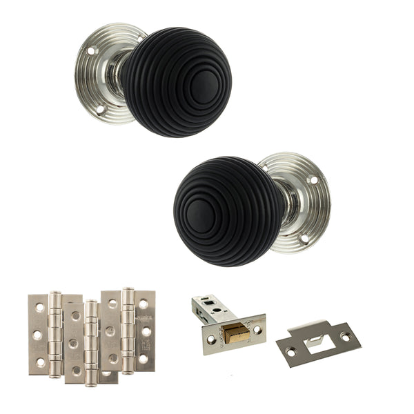 Old English Whitby Door Knob Pack (Latch Set - 3" HD Latch, 3" Fire Rated Hinges x3) by Atlantic Hardware