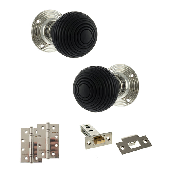 Old English Whitby Door Knob Pack (Latch Set - 4" HD Latch, 4" Slim Knuckle Hinges x2) by Atlantic Hardware