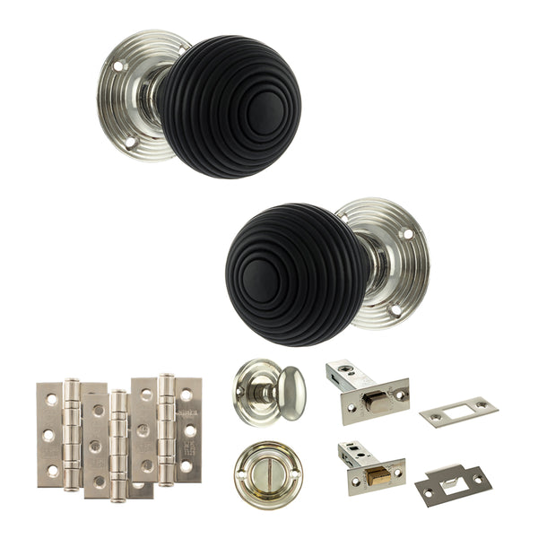 Old English Whitby Door Knob Pack (Bathroom Set - 4" Deadbolt, 3" Fire Rated Hinges x3) by Atlantic Hardware