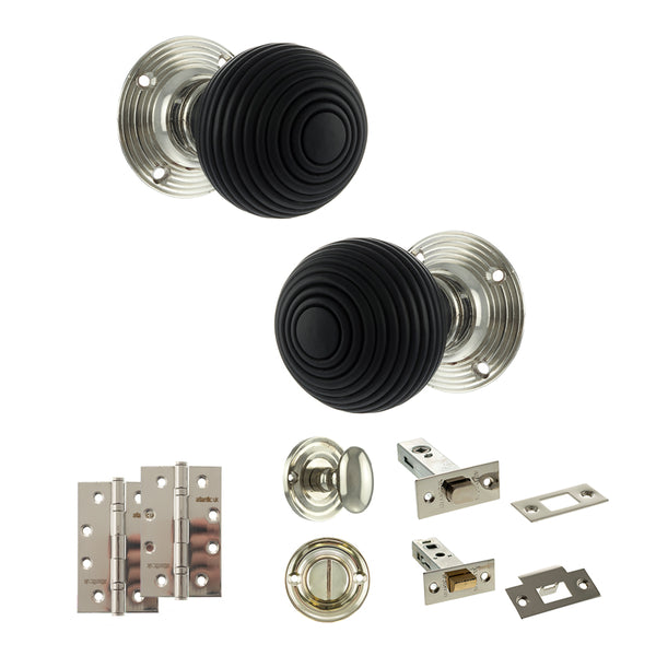 Old English Whitby Door Knob Pack (Bathroom Set - 4" Deadbolt, 4" Slim Knuckle Hinges x2) by Atlantic Hardware