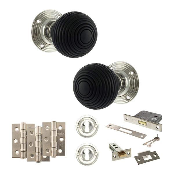 Old English Whitby Door Knob Pack (Lock Set - 3" Latch & Deadlock, 3" Fire Rated Hinges x3) by Atlantic Hardware