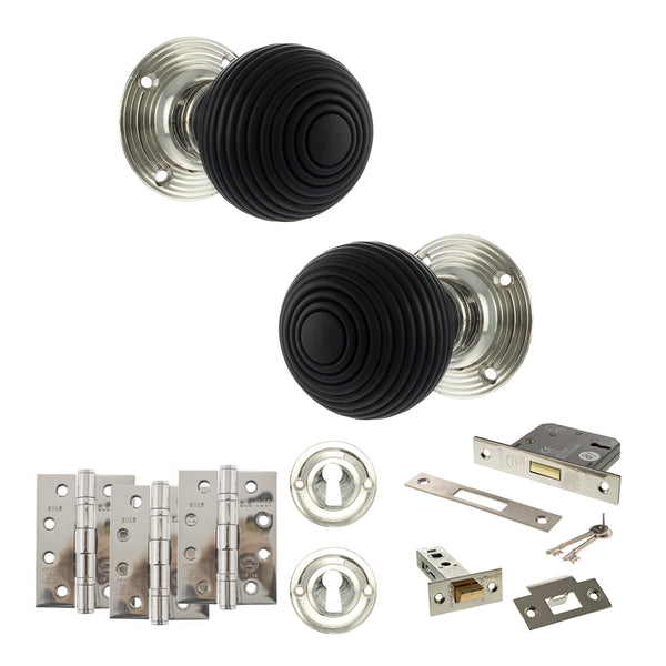 Old English Whitby Door Knob Pack (Lock Set - 3" Latch & Deadlock, 4" Fire Rated Hinges x3) by Atlantic Hardware