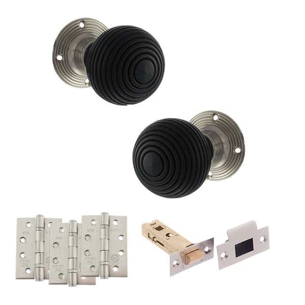 Old English Whitby Door Knob Pack (Latch Set - 3" HD Latch, 4" Fire Rated Hinges x3) by Atlantic Hardware
