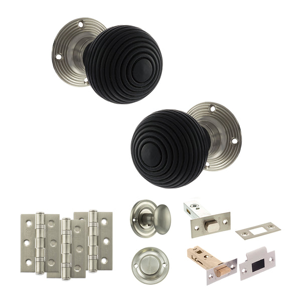 Old English Whitby Door Knob Pack (Bathroom Set - 3" Deadbolt, 3" Fire Rated Hinges x3) by Atlantic Hardware