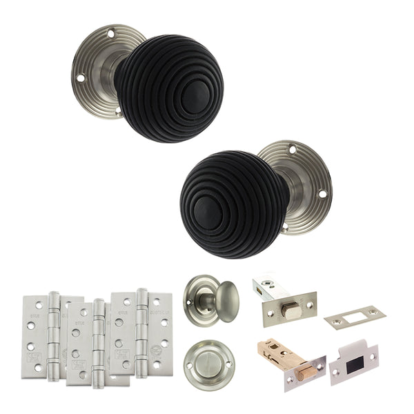 Old English Whitby Door Knob Pack (Bathroom Set - 4" Deadbolt, 4" Fire Rated Hinges x3) by Atlantic Hardware