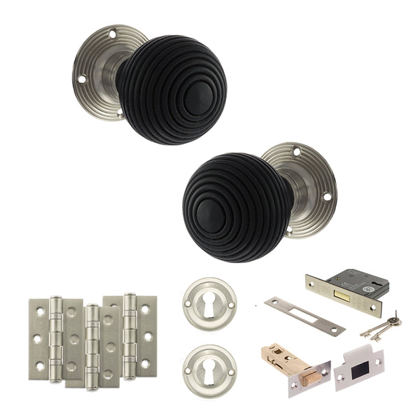 Old English Whitby Door Knob Pack (Lock Set - 3" Latch & Deadlock, 3" Fire Rated Hinges x3) by Atlantic Hardware