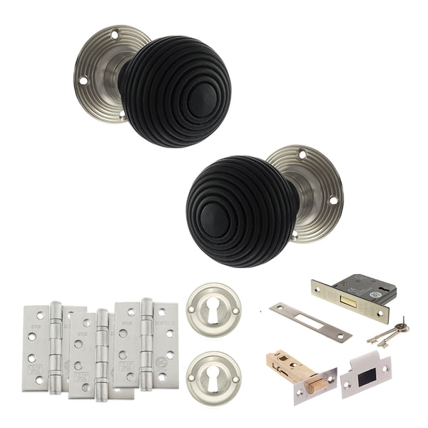 Old English Whitby Door Knob Pack (Lock Set - 3" Latch & Deadlock, 4" Fire Rated Hinges x3) by Atlantic Hardware