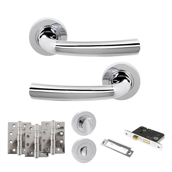 Status Nevada Door Handle Pack (Bathroom Set - 3" CE Bathroom Lock, 4" Fire Rated Hinges x3) by Atlantic Hardware
