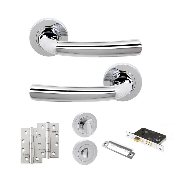 Status Nevada Door Handle Pack (Bathroom Set - 2.5" CE Bathroom Lock, 4" Slim Knuckle Hinges x2) by Atlantic Hardware