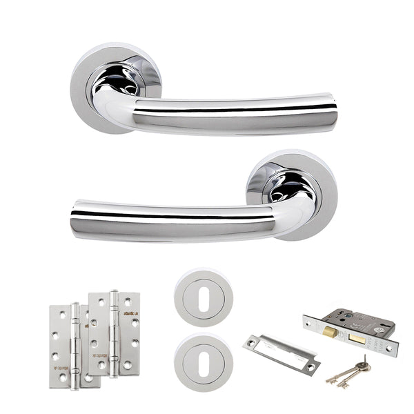 Status Nevada Door Handle Pack (3 Lever Lock Set - 3" CE Sashlock, 4" Slim Knuckle Hinges x2) by Atlantic Hardware