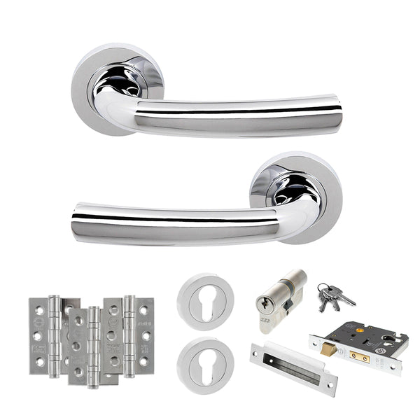 Status Nevada Door Handle Pack (Euro Lock Set - 2.5" CE Sashlock, 3" Fire Rated Hinges x3) by Atlantic Hardware