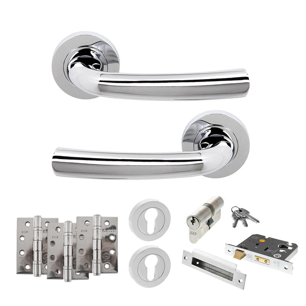 Status Nevada Door Handle Pack (Euro Lock Set - 3" CE Sashlock, 4" Fire Rated Hinges x3) by Atlantic Hardware