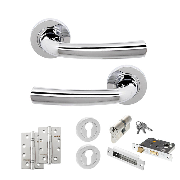 Status Nevada Door Handle Pack (Euro Lock Set - 2.5" CE Sashlock, 4" Slim Knuckle Hinges x2) by Atlantic Hardware