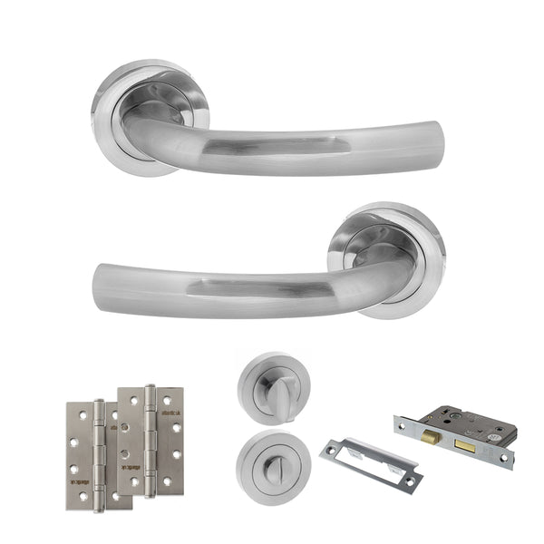 Status Nevada Door Handle Pack (Bathroom Set - 2.5" CE Bathroom Lock, 4" Slim Knuckle Hinges x2) by Atlantic Hardware