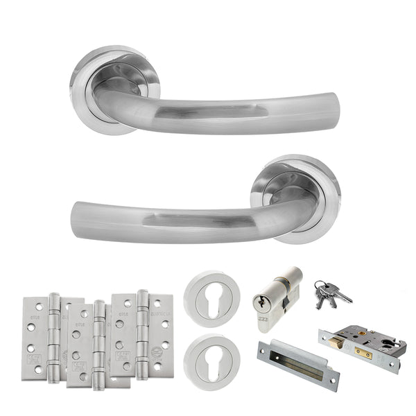 Status Nevada Door Handle Pack (Euro Lock Set - 3" CE Sashlock, 4" Fire Rated Hinges x3) by Atlantic Hardware