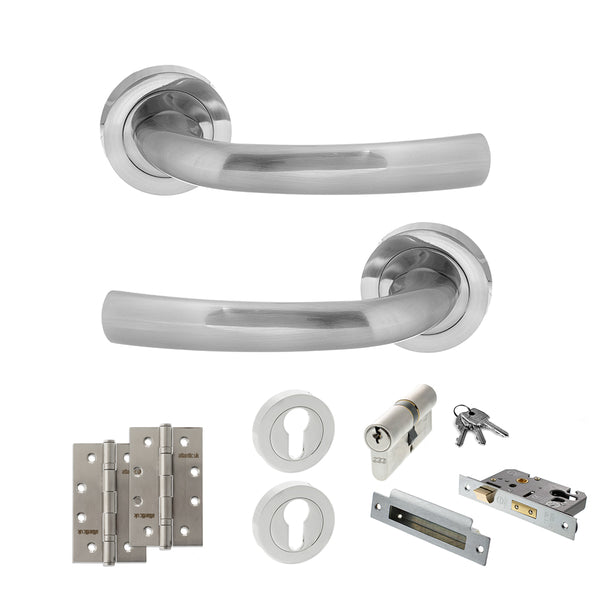 Status Nevada Door Handle Pack (Euro Lock Set - 3" CE Sashlock, 4" Slim Knuckle Hinges x2) by Atlantic Hardware
