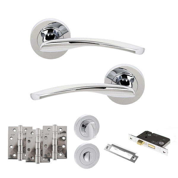 Status Arizona Door Handle Pack (Bathroom Set - 2.5" CE Bathroom Lock, 4" Fire Rated Hinges x3) by Atlantic Hardware