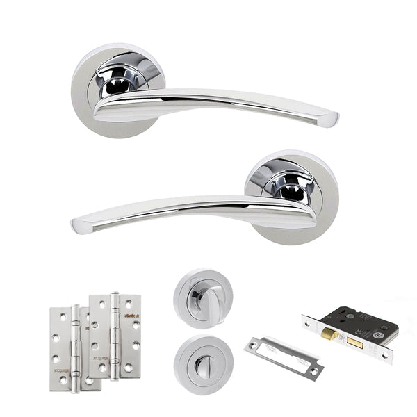 Status Arizona Door Handle Pack (Bathroom Set - 3" CE Bathroom Lock, 4" Slim Knuckle Hinges x2) by Atlantic Hardware